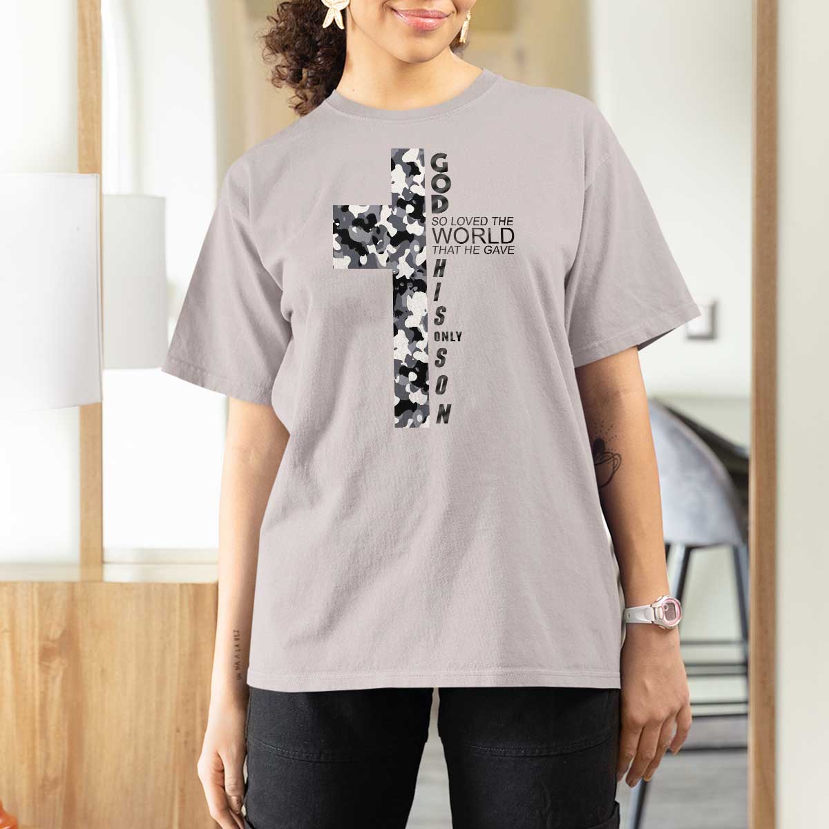 Son Of God Jesus T Shirt For Women Camo Christ Cross Christian 9 John 3 16