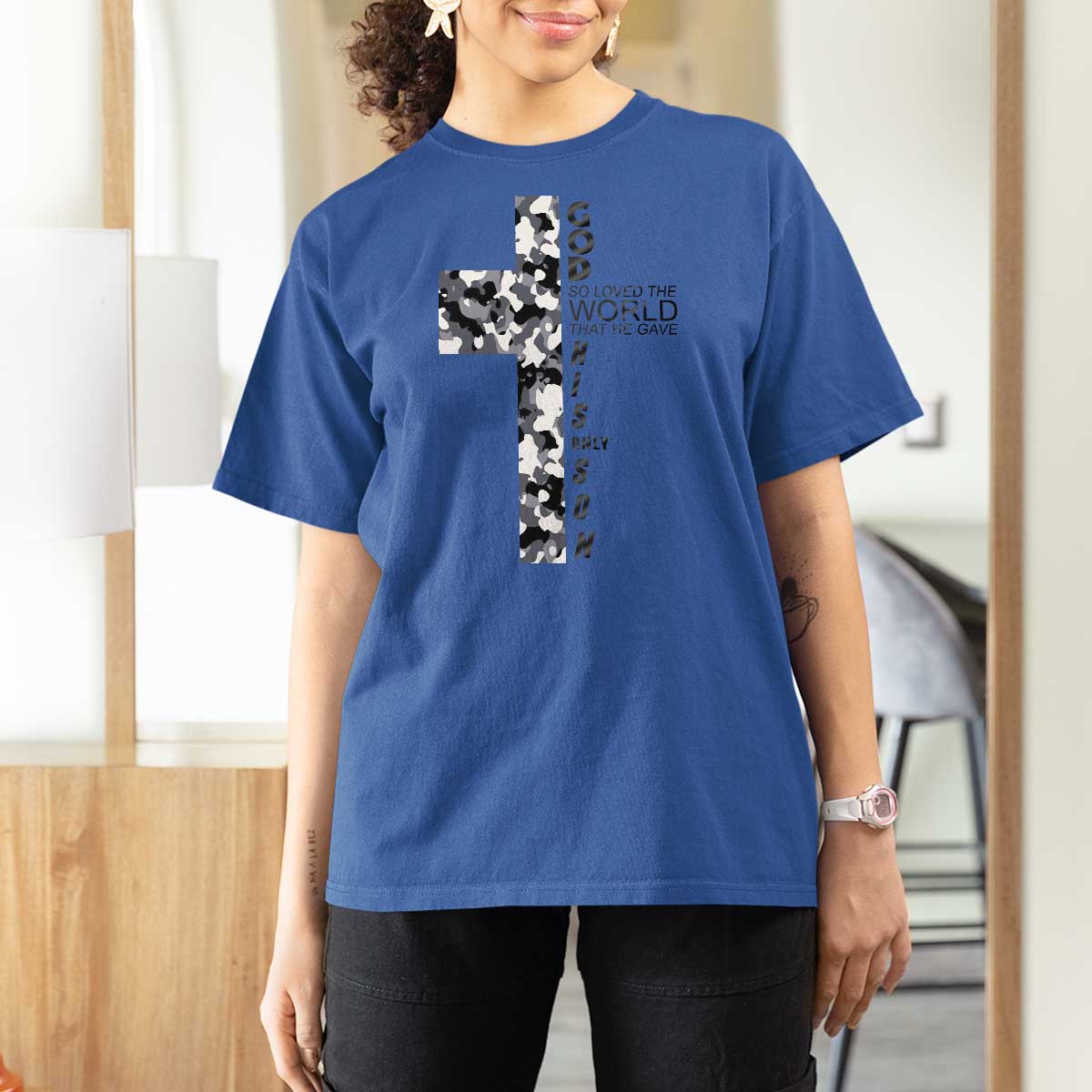Son Of God Jesus T Shirt For Women Camo Christ Cross Christian 9 John 3 16