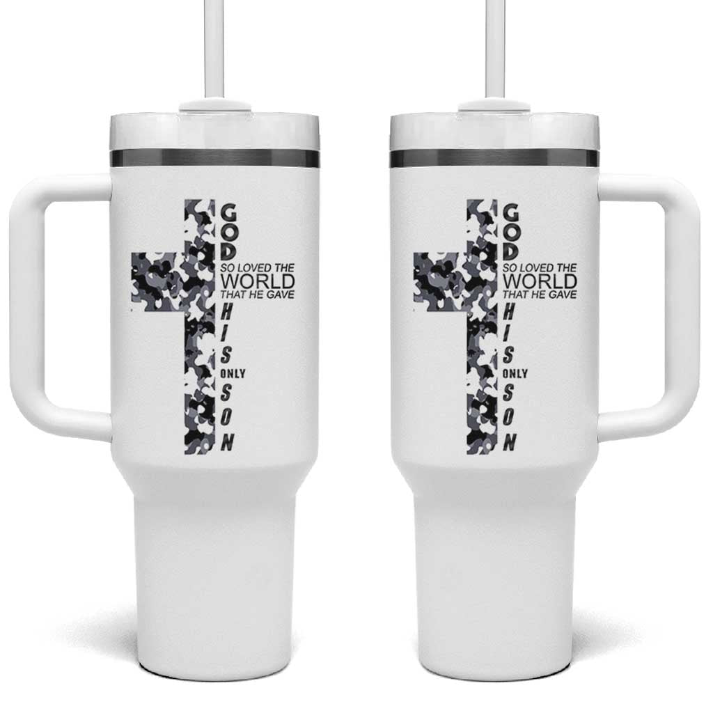 Son Of God Jesus Tumbler With Handle Camo Christ Cross Christian 9 John 3 16