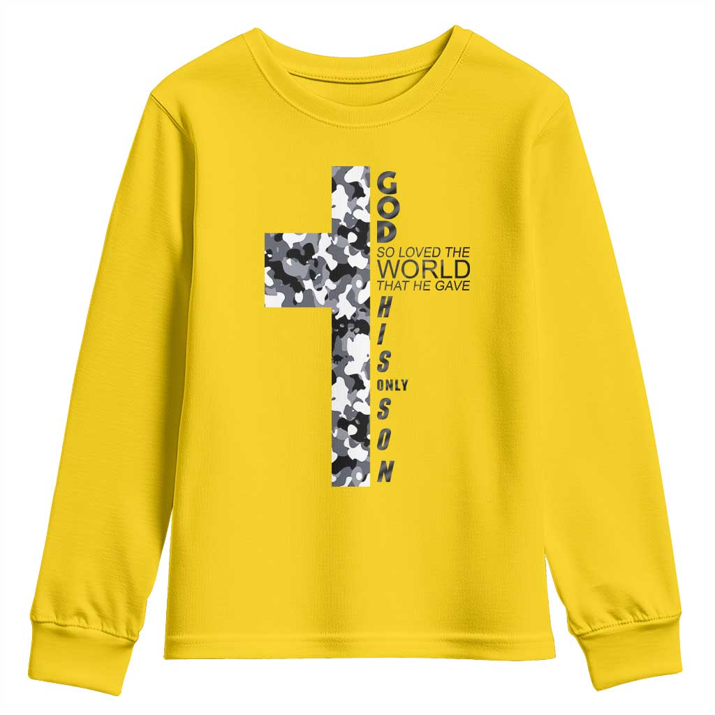 Son Of God Jesus Youth Sweatshirt Camo Christ Cross Christian 9 John 3 16