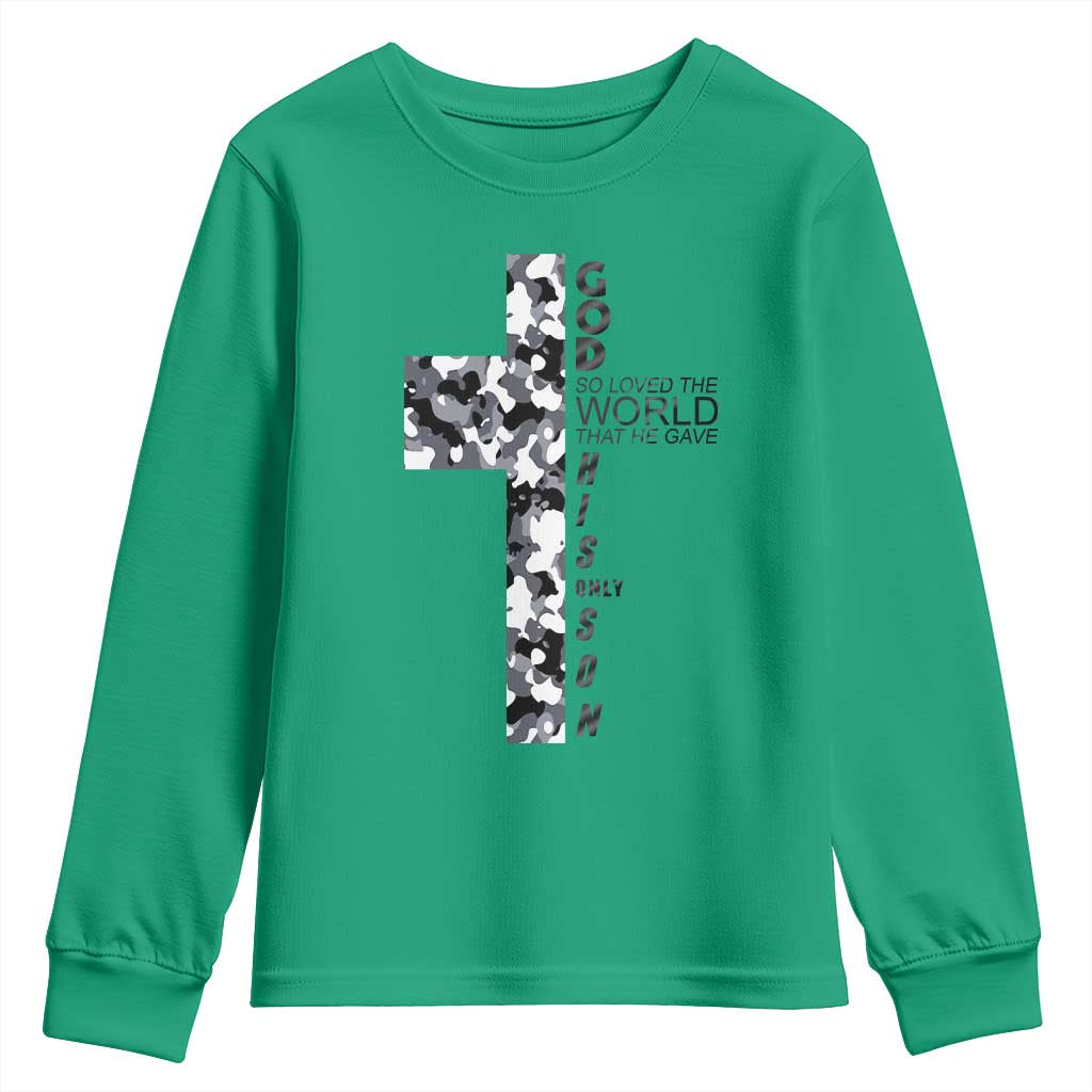 Son Of God Jesus Youth Sweatshirt Camo Christ Cross Christian 9 John 3 16