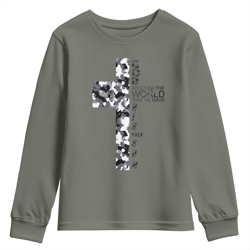 Son Of God Jesus Youth Sweatshirt Camo Christ Cross Christian 9 John 3 16