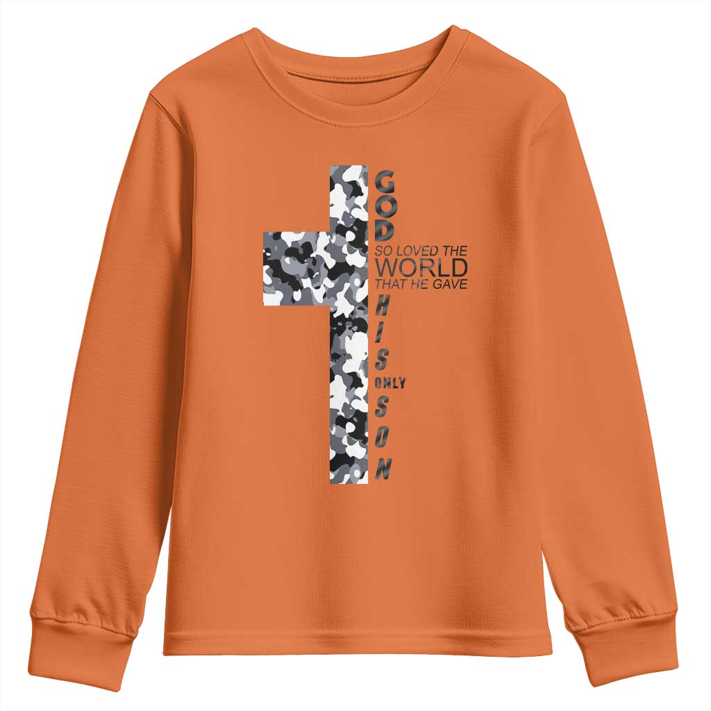 Son Of God Jesus Youth Sweatshirt Camo Christ Cross Christian 9 John 3 16