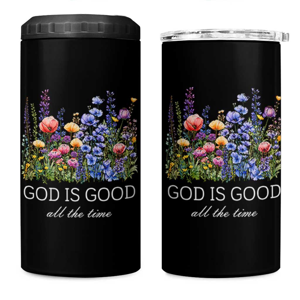 God Is Good 4 in 1 Can Cooler Tumbler Wildflower Christian Jesus Graphic Religious Bible Verse