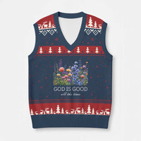 God Is Good V-Neck Knit Sweater Vest Wildflower Christian Jesus Graphic Religious Bible Verse