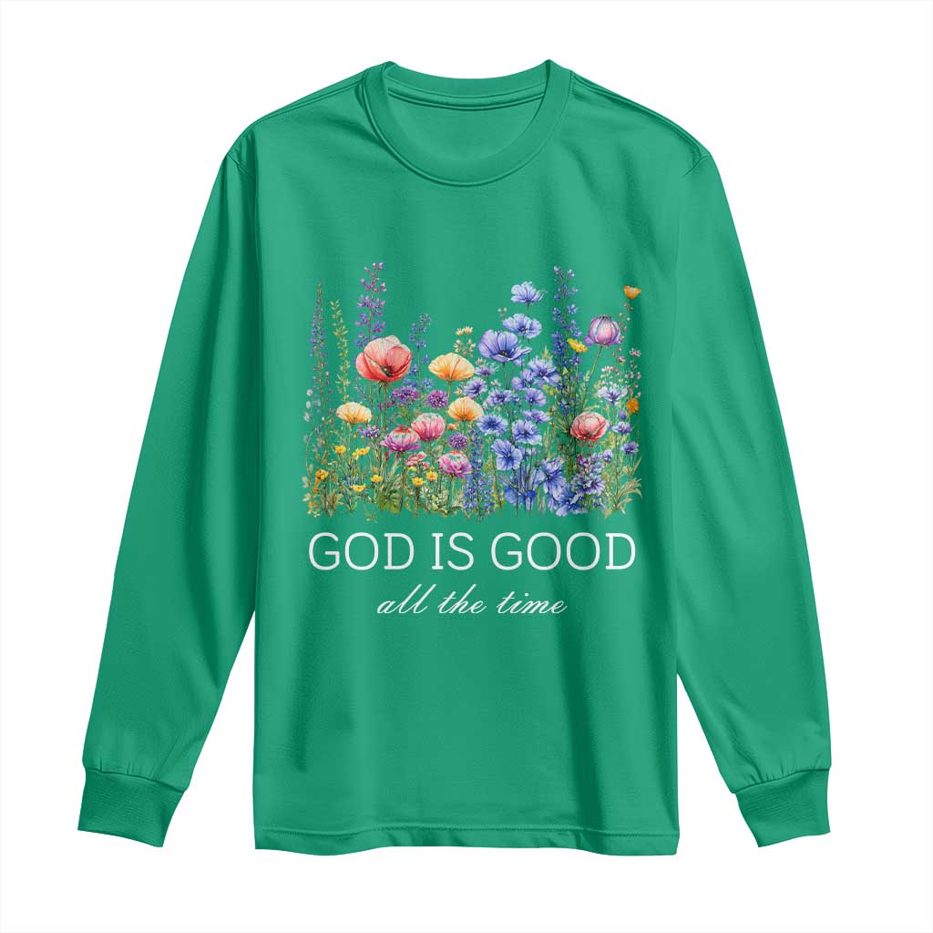God Is Good Long Sleeve Shirt Wildflower Christian Jesus Graphic Religious Bible Verse