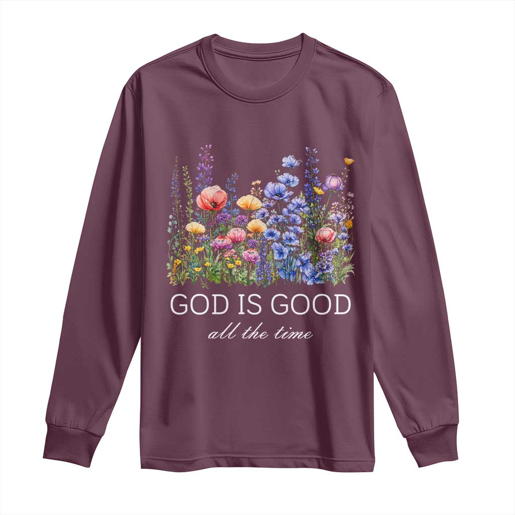God Is Good Long Sleeve Shirt Wildflower Christian Jesus Graphic Religious Bible Verse