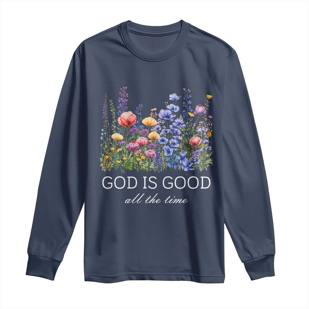 God Is Good Long Sleeve Shirt Wildflower Christian Jesus Graphic Religious Bible Verse