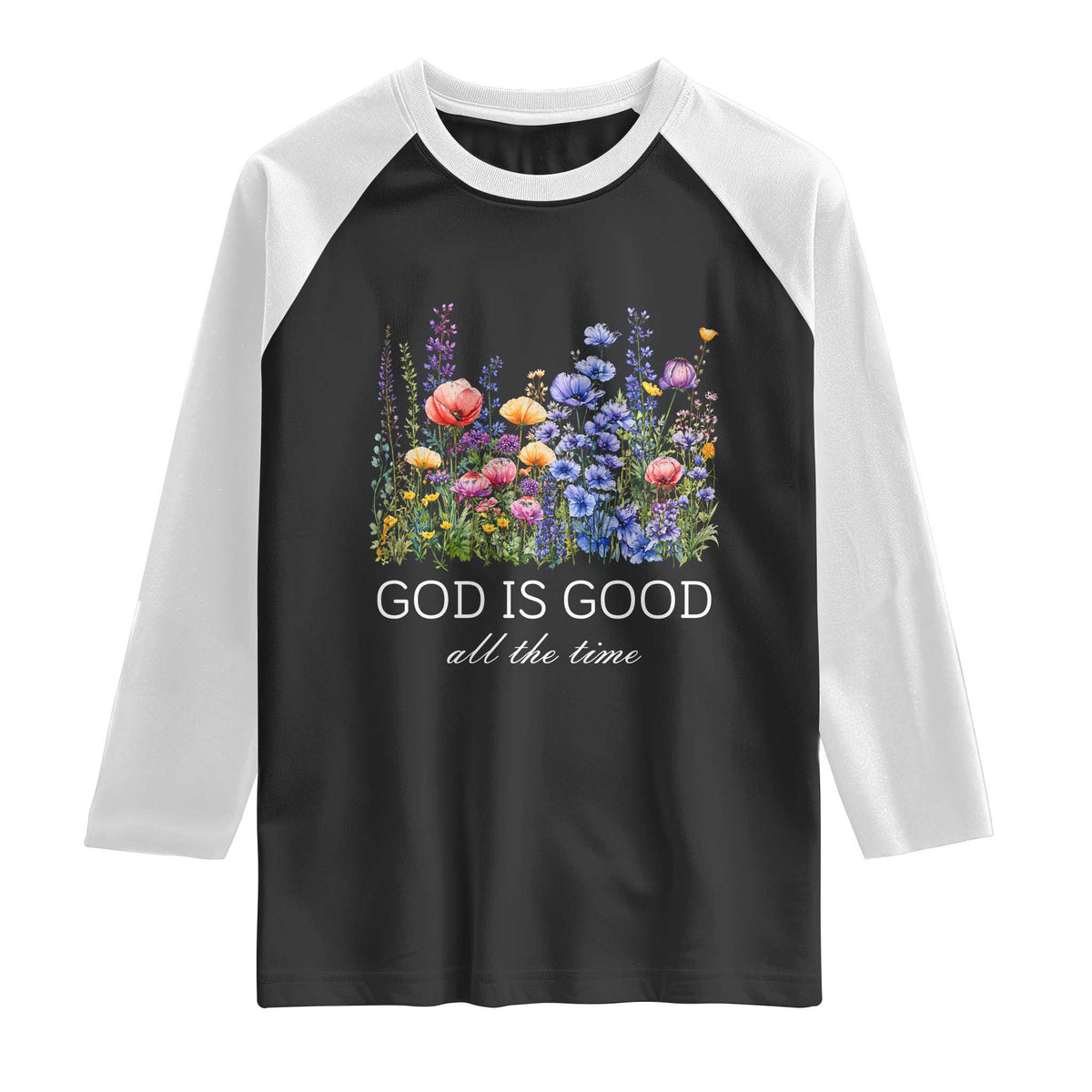 God Is Good Raglan Shirt Wildflower Christian Jesus Graphic Religious Bible Verse