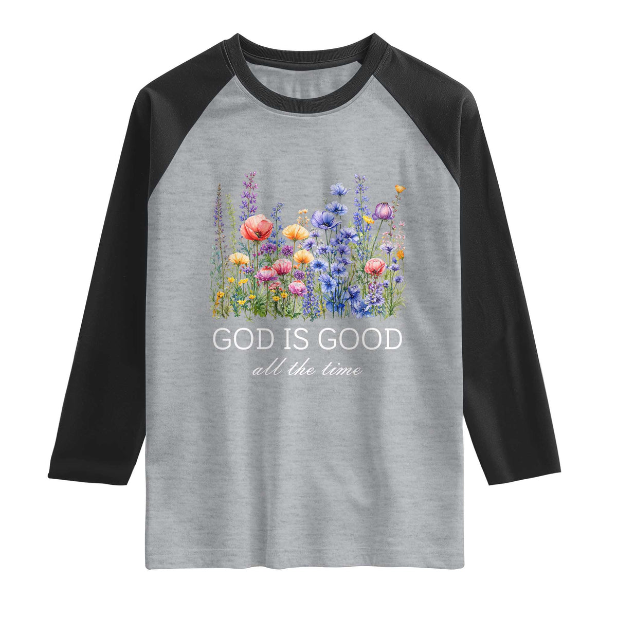 God Is Good Raglan Shirt Wildflower Christian Jesus Graphic Religious Bible Verse
