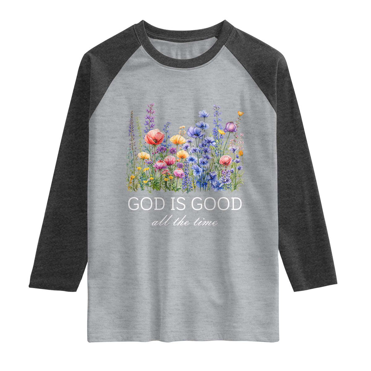God Is Good Raglan Shirt Wildflower Christian Jesus Graphic Religious Bible Verse