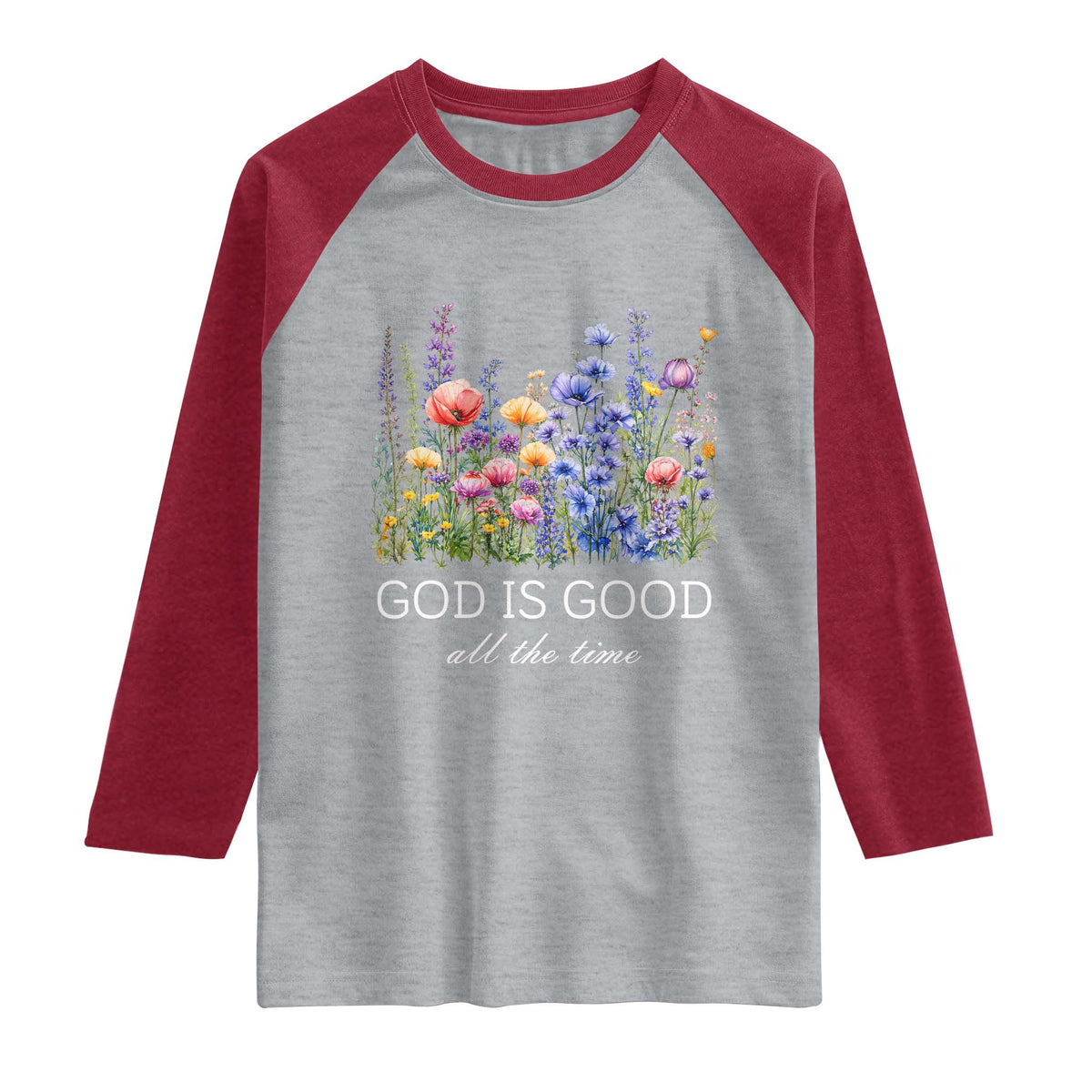 God Is Good Raglan Shirt Wildflower Christian Jesus Graphic Religious Bible Verse
