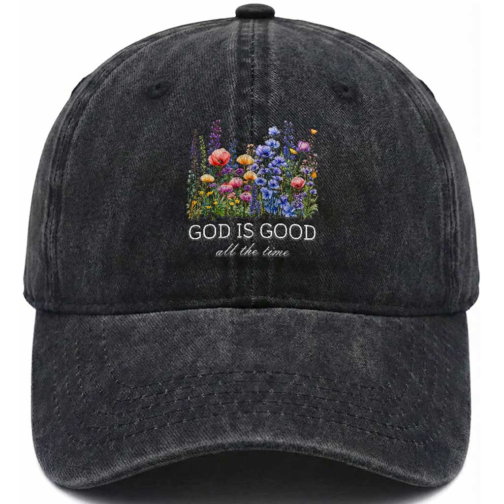 God Is Good Washed Cotton Baseball Cap Wildflower Christian Jesus Graphic Religious Bible Verse