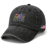 God Is Good Washed Cotton Baseball Cap Wildflower Christian Jesus Graphic Religious Bible Verse
