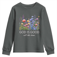 God Is Good Youth Sweatshirt Wildflower Christian Jesus Graphic Religious Bible Verse
