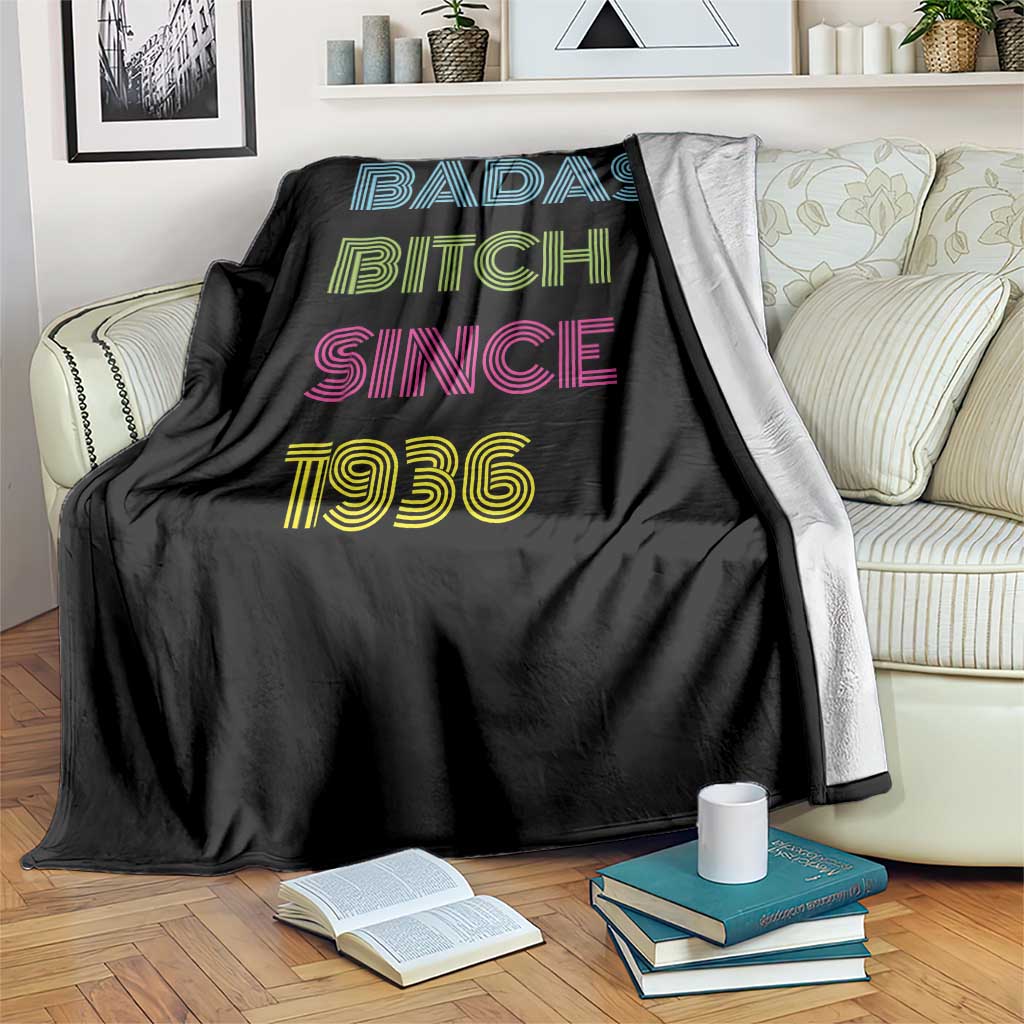 Funny 90th Birthday Throw Blanket Retro Vintage Badass Bih Since 1936