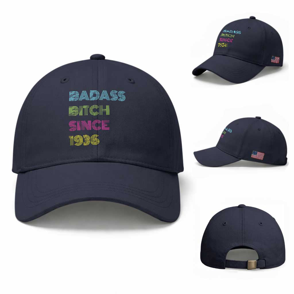 Funny 90th Birthday Baseball Cap Retro Vintage Badass Bih Since 1936