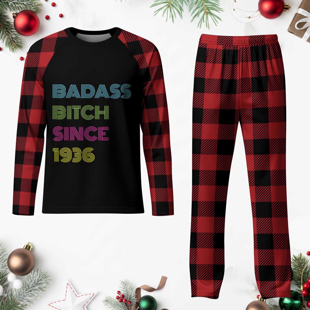 Funny 90th Birthday Plaid Pajama Set Retro Vintage Badass Bih Since 1936