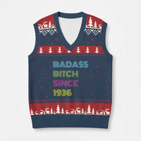 Funny 90th Birthday V-Neck Knit Sweater Vest Retro Vintage Badass Bih Since 1936
