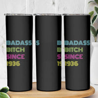 Funny 90th Birthday Skinny Tumbler Retro Vintage Badass Bih Since 1936
