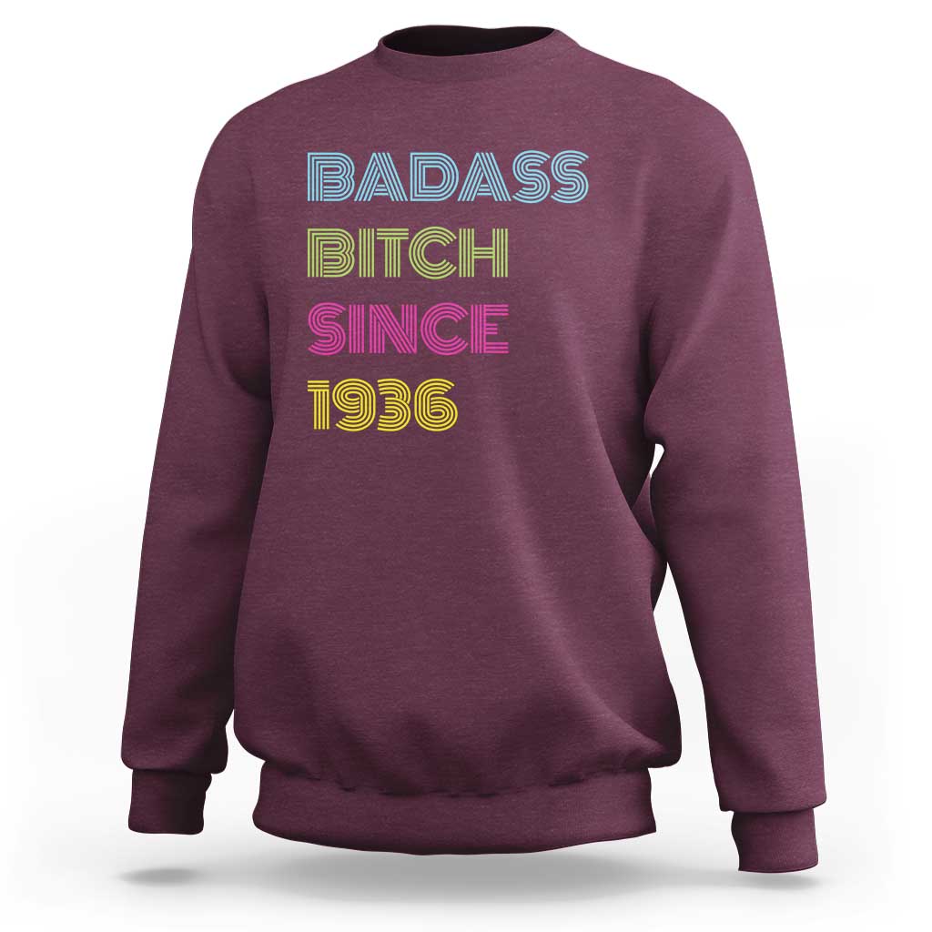 Funny 90th Birthday Sweatshirt Retro Vintage Badass Bih Since 1936