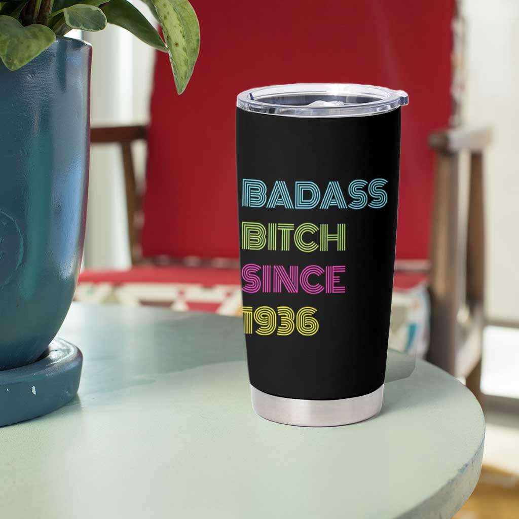 Funny 90th Birthday Tumbler Cup Retro Vintage Badass Bih Since 1936