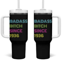 Funny 90th Birthday Tumbler With Handle Retro Vintage Badass Bih Since 1936