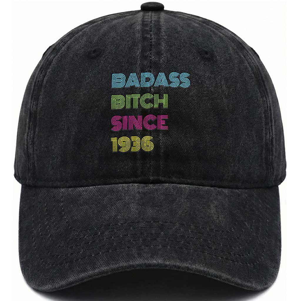 Funny 90th Birthday Washed Cotton Baseball Cap Retro Vintage Badass Bih Since 1936