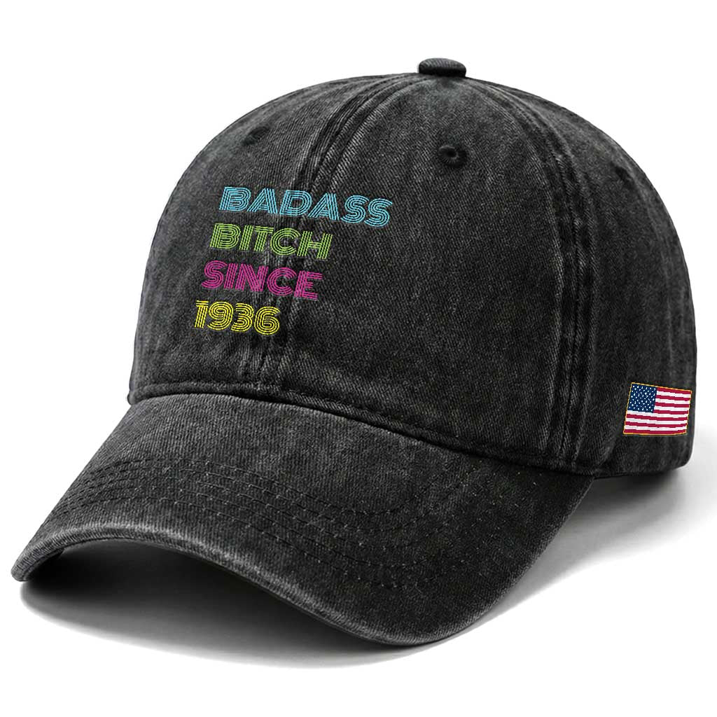 Funny 90th Birthday Washed Cotton Baseball Cap Retro Vintage Badass Bih Since 1936