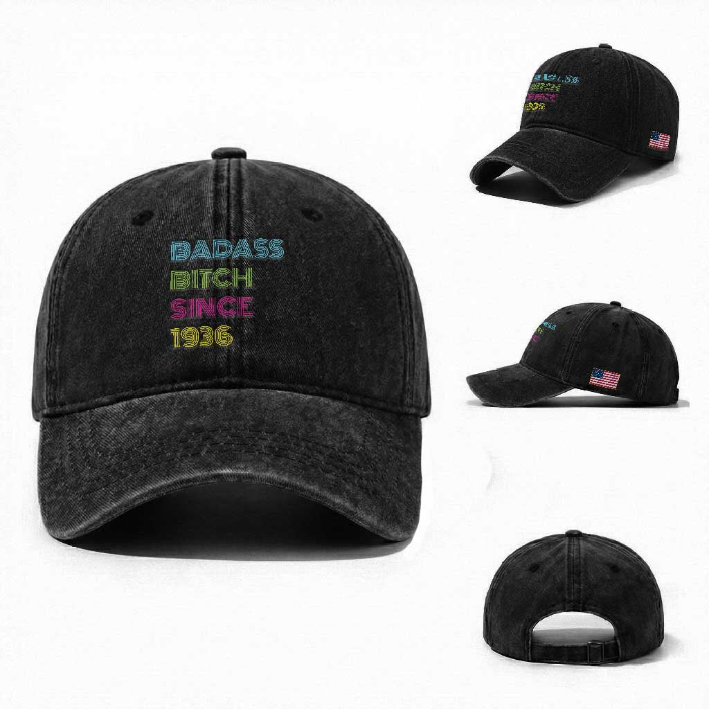 Funny 90th Birthday Washed Cotton Baseball Cap Retro Vintage Badass Bih Since 1936