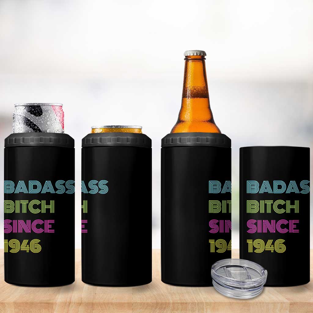 Funny 80th Birthday 4 in 1 Can Cooler Tumbler Retro Vintage Badass Bih Since 1946