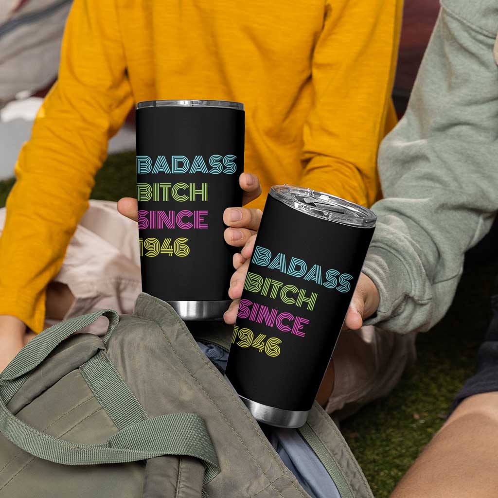 Funny 80th Birthday Tumbler Cup Retro Vintage Badass Bih Since 1946