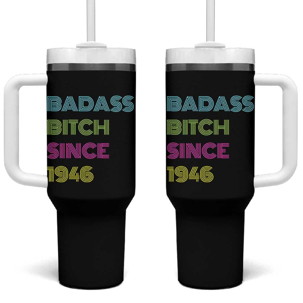 Funny 80th Birthday Tumbler With Handle Retro Vintage Badass Bih Since 1946