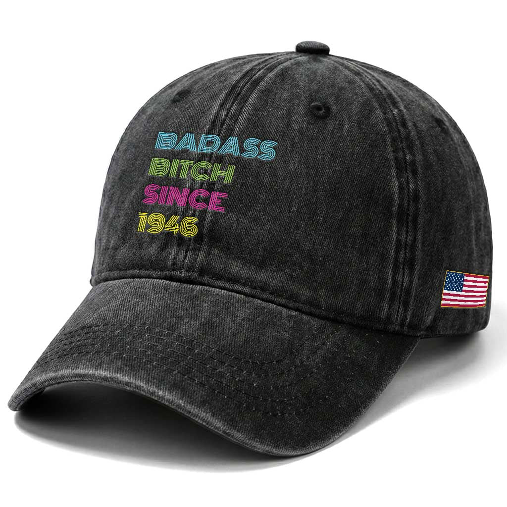 Funny 80th Birthday Washed Cotton Baseball Cap Retro Vintage Badass Bih Since 1946