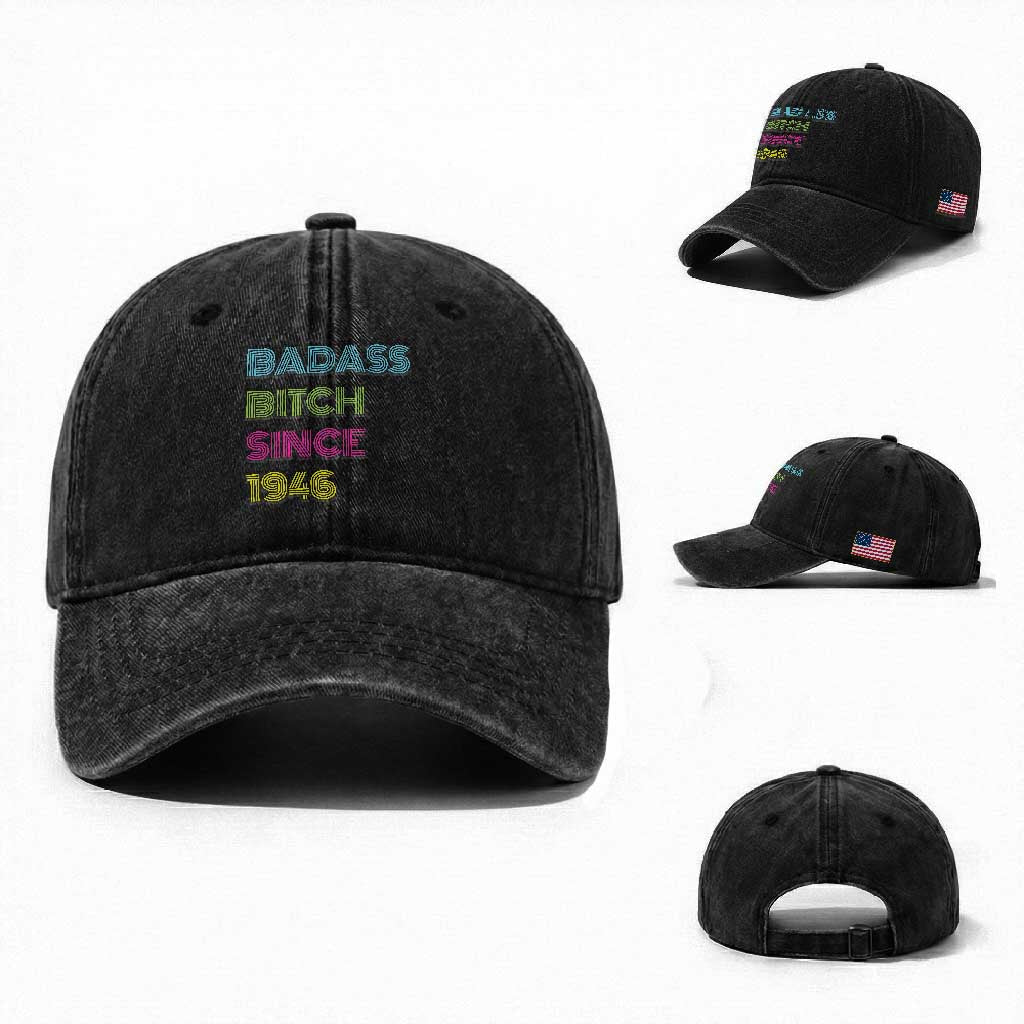 Funny 80th Birthday Washed Cotton Baseball Cap Retro Vintage Badass Bih Since 1946