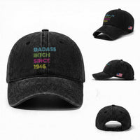 Funny 80th Birthday Washed Cotton Baseball Cap Retro Vintage Badass Bih Since 1946