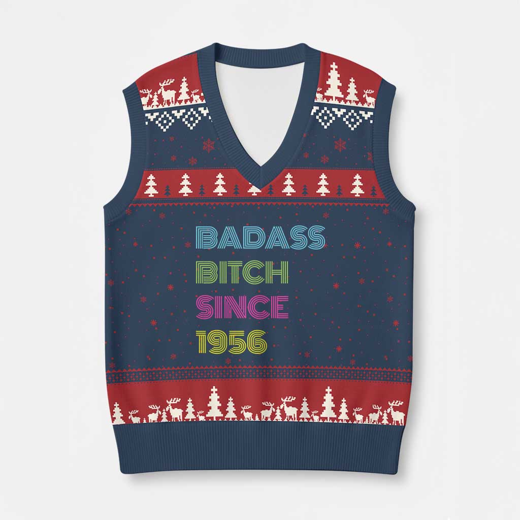 Funny 70th Birthday V-Neck Knit Sweater Vest Retro Vintage Badass Bih Since 1956