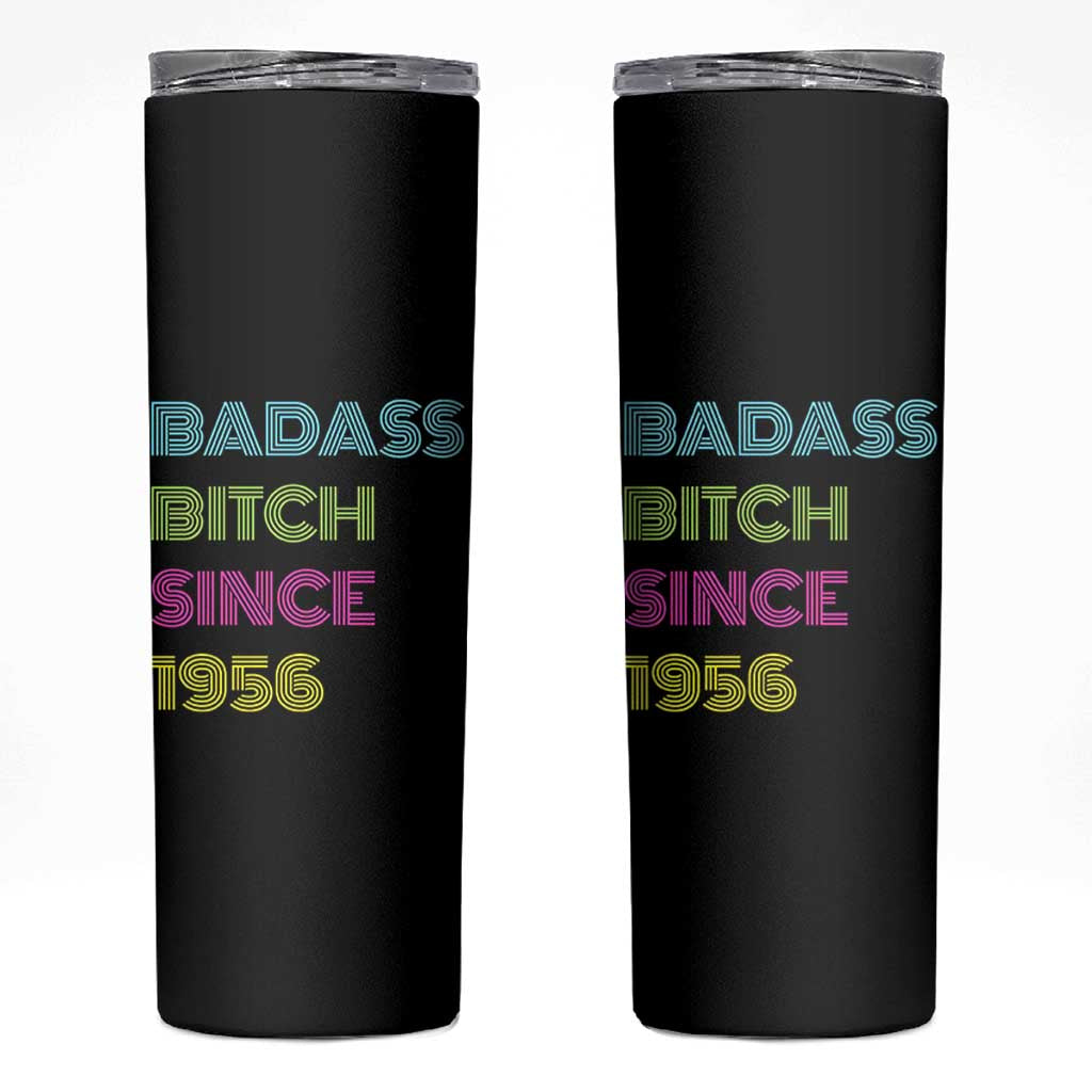 Funny 70th Birthday Skinny Tumbler Retro Vintage Badass Bih Since 1956