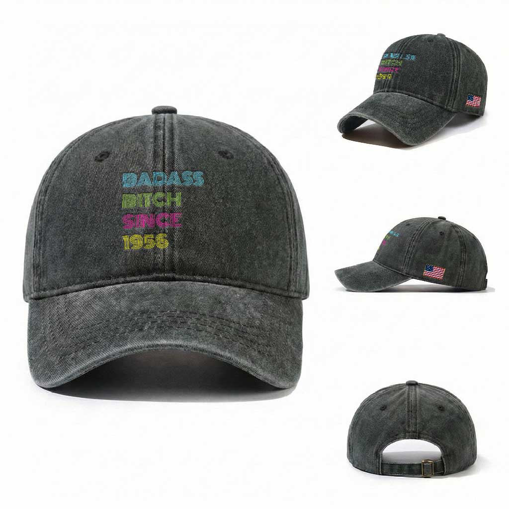 Funny 70th Birthday Washed Cotton Baseball Cap Retro Vintage Badass Bih Since 1956