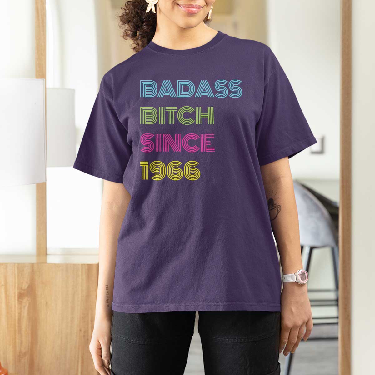 Funny 60th Birthday T Shirt For Women Retro Vintage Badass Bih Since 1966