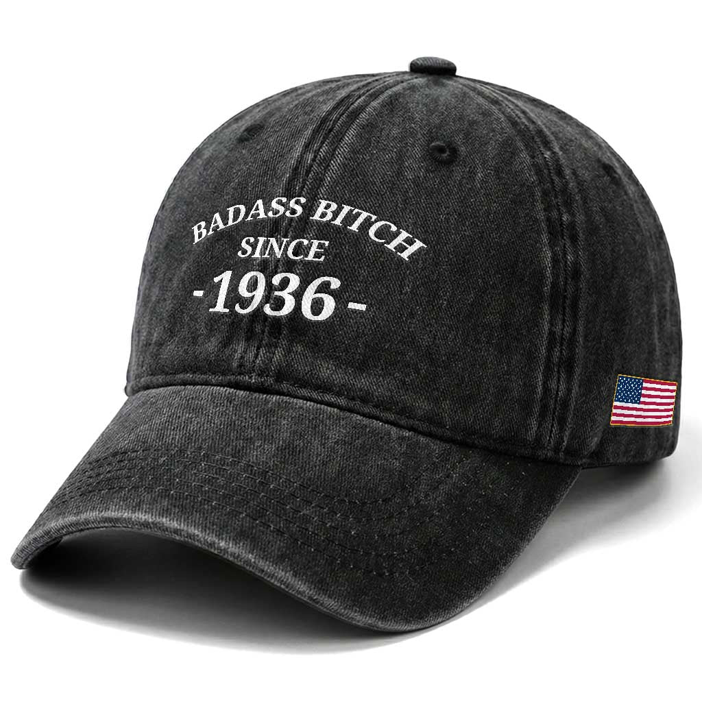 Funny 90th Birthday Washed Cotton Baseball Cap Badass Bih Since 1936