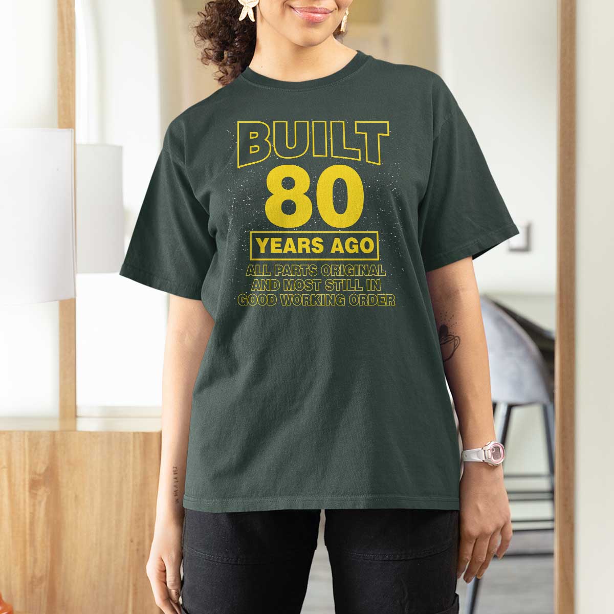 Funny 80th Birthday T Shirt For Women Galaxy Built 80 Years Ago Parts Original