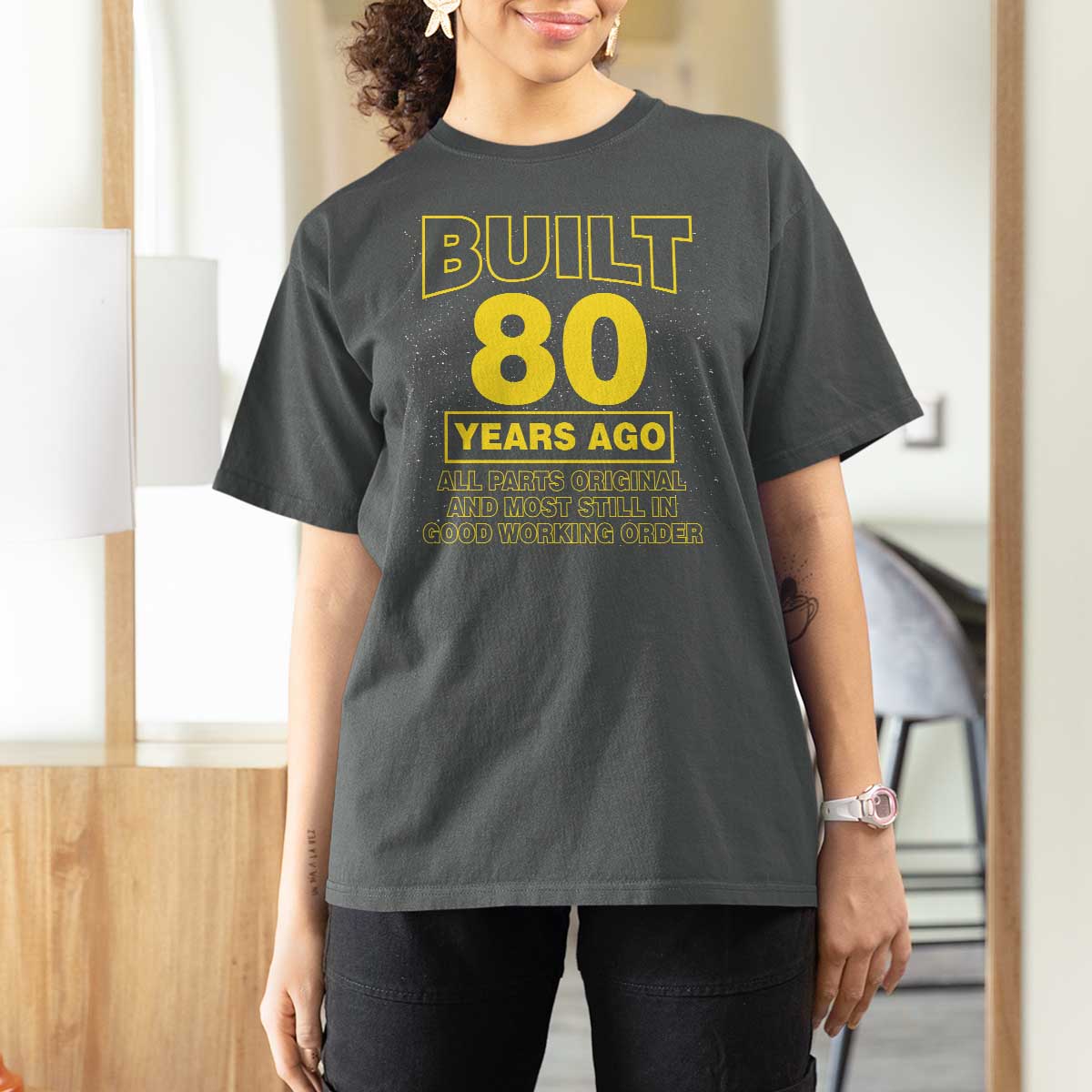 Funny 80th Birthday T Shirt For Women Galaxy Built 80 Years Ago Parts Original