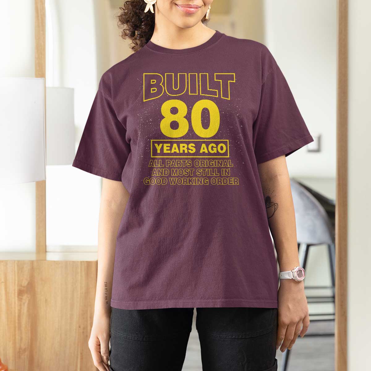 Funny 80th Birthday T Shirt For Women Galaxy Built 80 Years Ago Parts Original