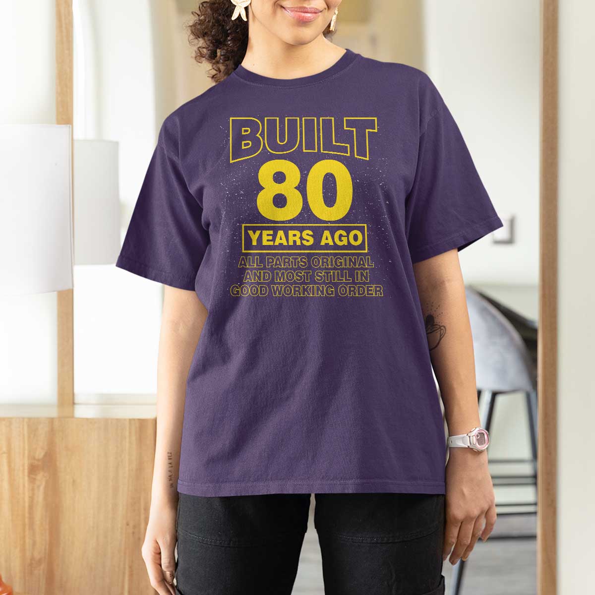Funny 80th Birthday T Shirt For Women Galaxy Built 80 Years Ago Parts Original