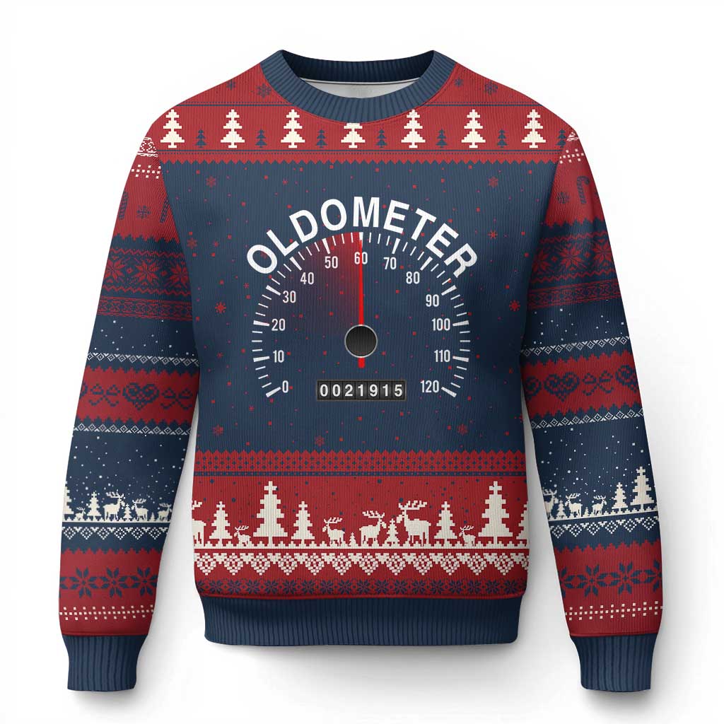 Funny 60th Birthday Ugly Christmas Sweater Oldometer Odometer 60 Year Old Joke