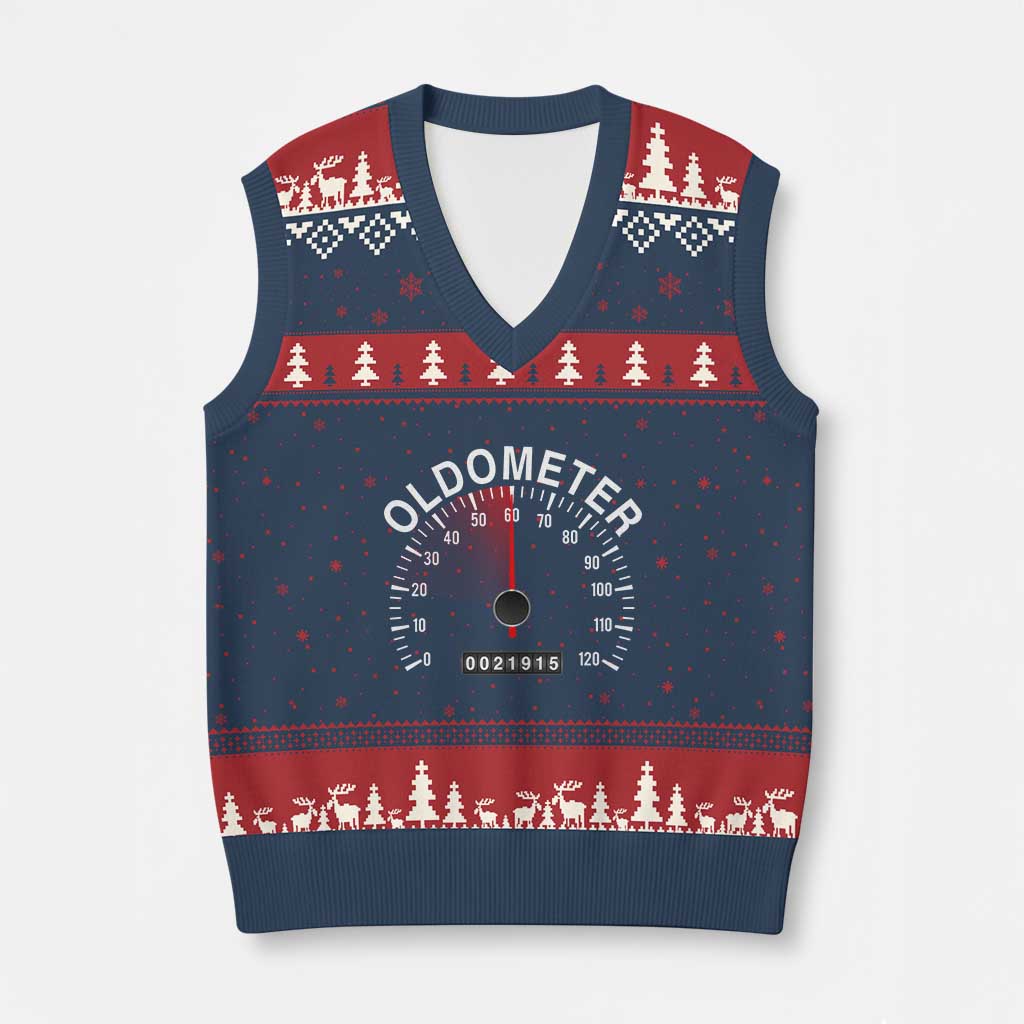 Funny 60th Birthday V-Neck Knit Sweater Vest Oldometer Odometer 60 Year Old Joke