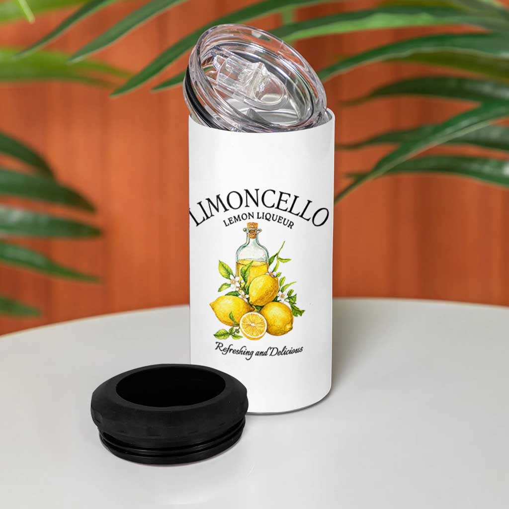 Vintage Limoncello Lemon Liqueur 4 in 1 Can Cooler Tumbler Italian Summer Letter Fruit Printed Graphic