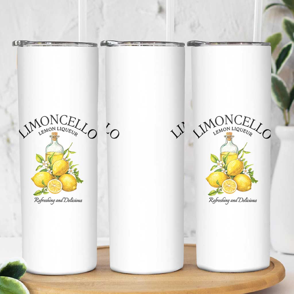 Vintage Limoncello Lemon Liqueur Skinny Tumbler Italian Summer Letter Fruit Printed Graphic