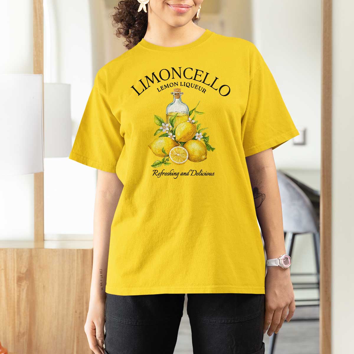 Vintage Limoncello Lemon Liqueur T Shirt For Women Italian Summer Letter Fruit Printed Graphic